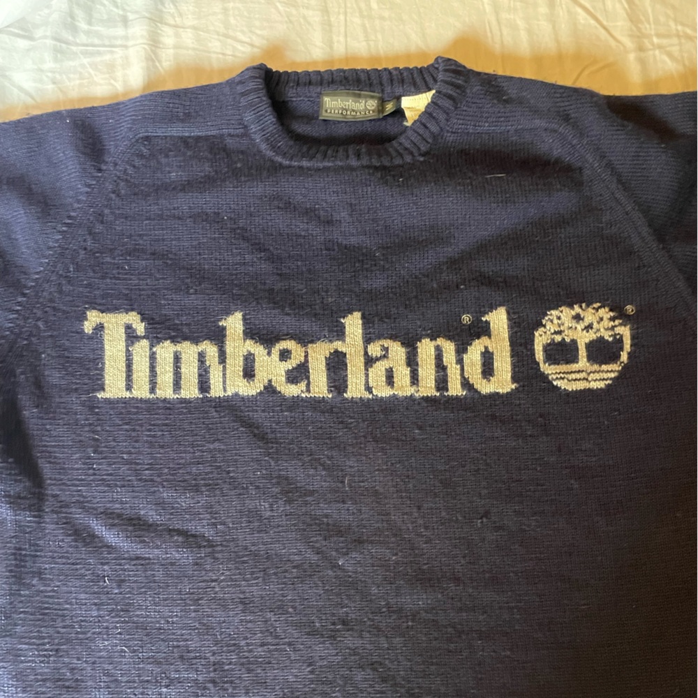 Navy Blue Timberland Sweater made of thick wool. Size medium.